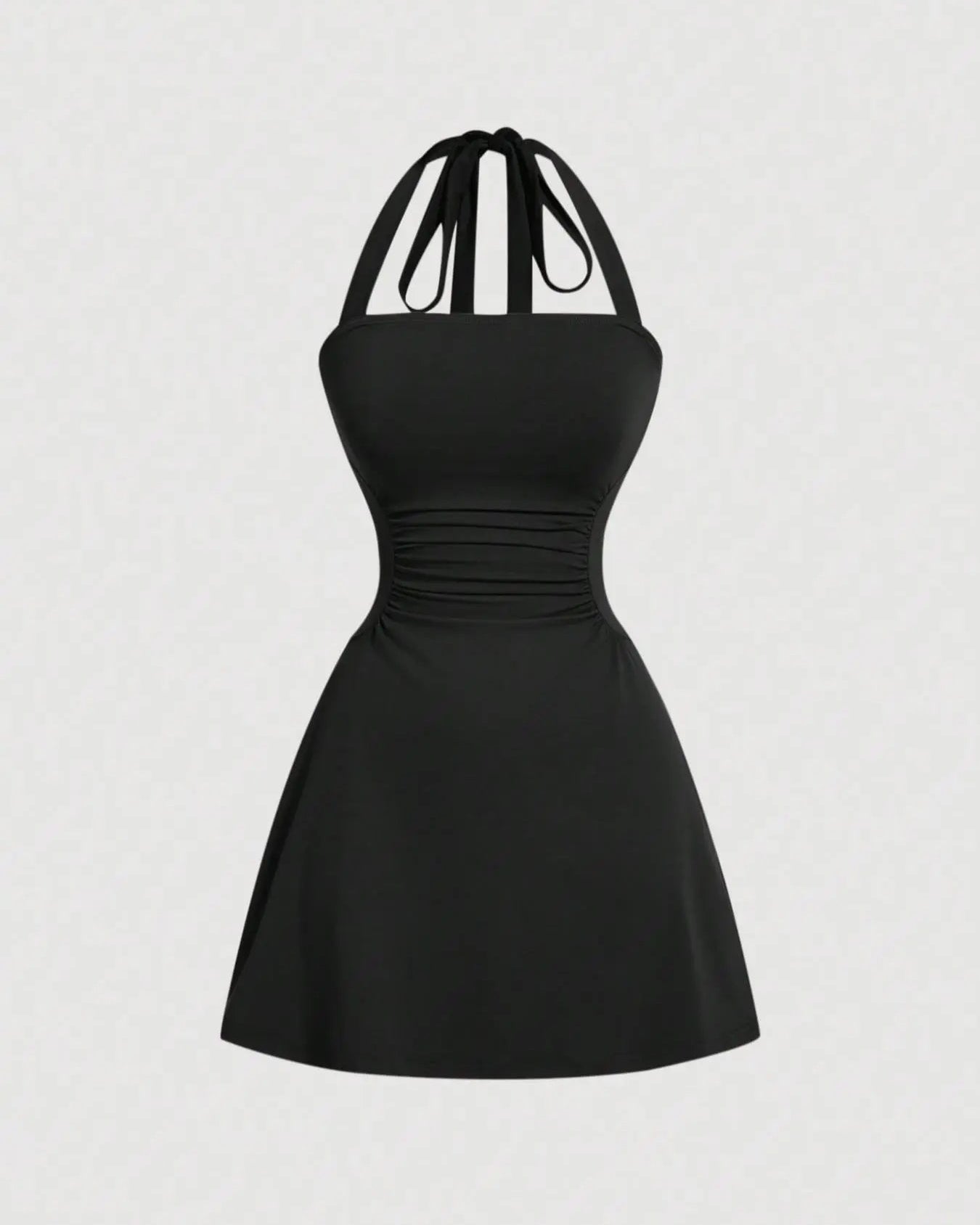 Women's Casual Chic Ruched Tie Back Halter Dress