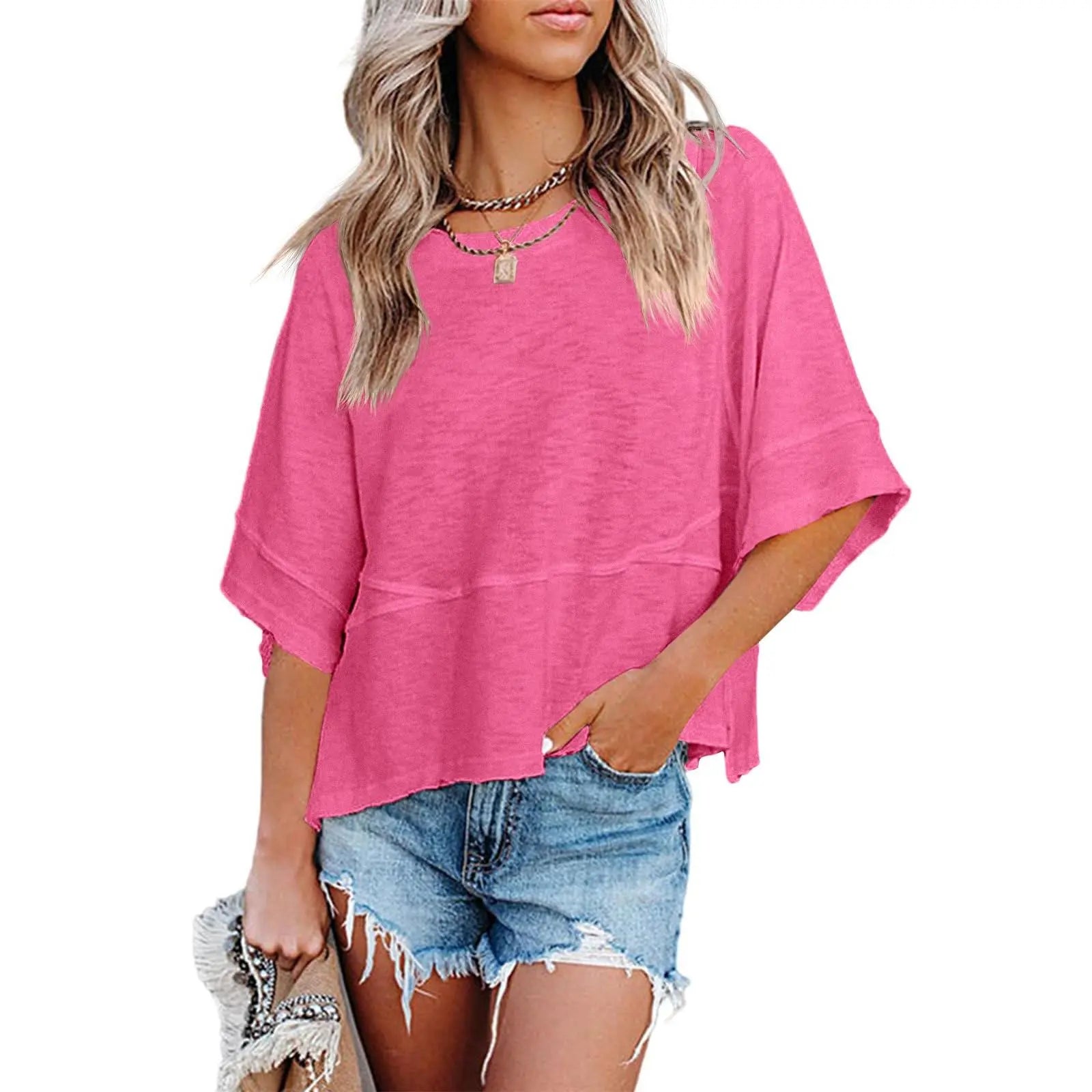 Women's Summer Casual Batwing Tee - Loose Fit & Breathable
