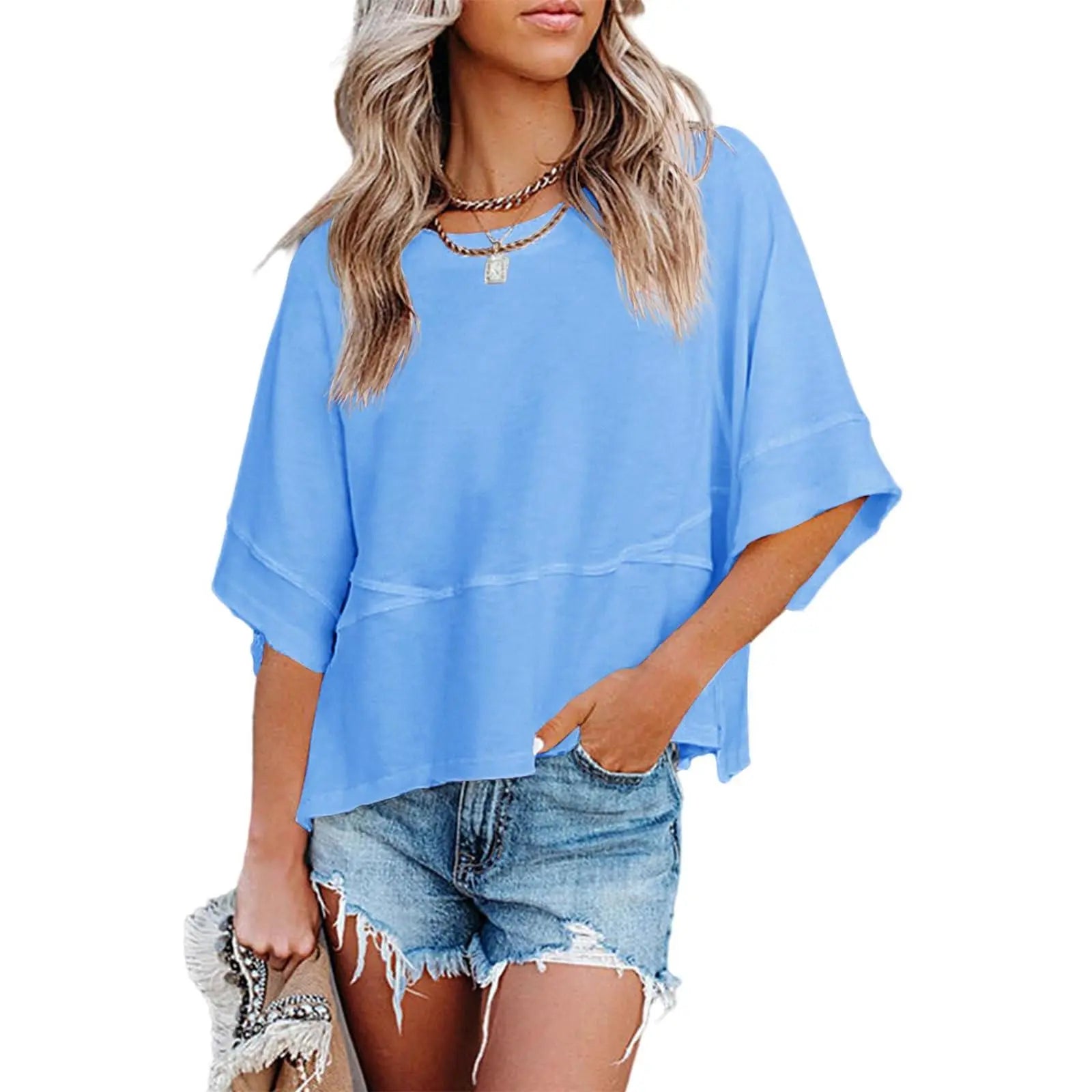 Women's Summer Casual Batwing Tee - Loose Fit & Breathable