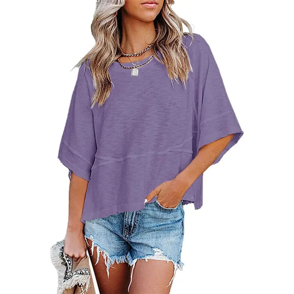 Women's Summer Casual Batwing Tee - Loose Fit & Breathable