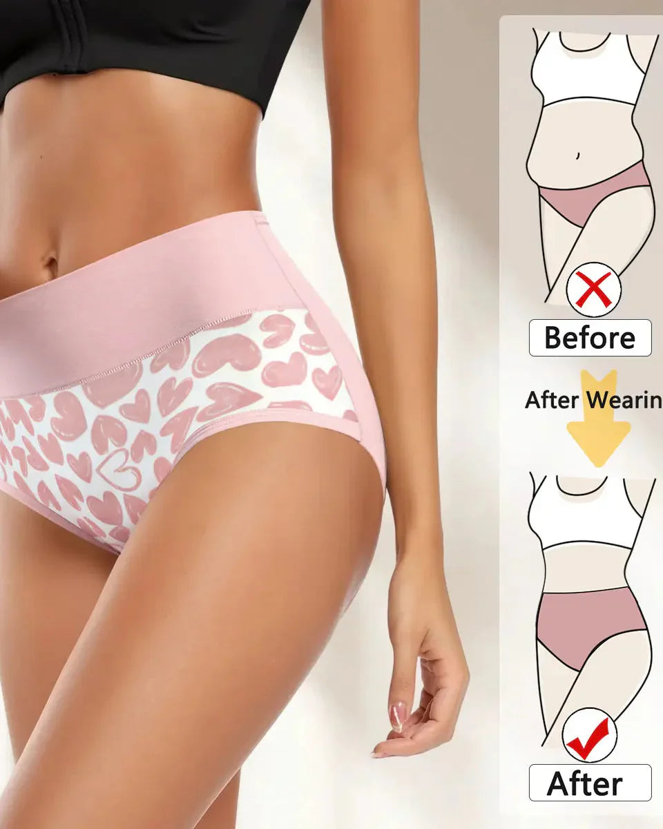 Cute Love Print Soft Cotton Stretchy Women's Panties (6 Pack)