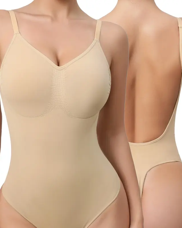 Seamless Open Back Bodysuit Shaper with Adjustable Straps and Smooth Fit